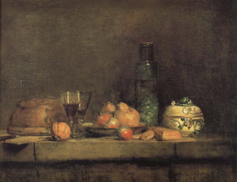 Jean Baptiste Simeon Chardin With olive jars and other glass pears still life oil painting picture